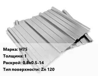 Профнастил оцинкованный профилированный Н75 s=1 0.8х0.5-14 Покрытие:Zn 120
